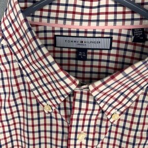 Tommy Hilfiger Men's L Red White Blue Long Sleeve Button Up Shirt Pocket